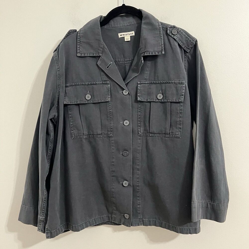 Whistles Utility Jacket Size L Gray Loose Boxy Fit Lightweight Grunge Gorp Core